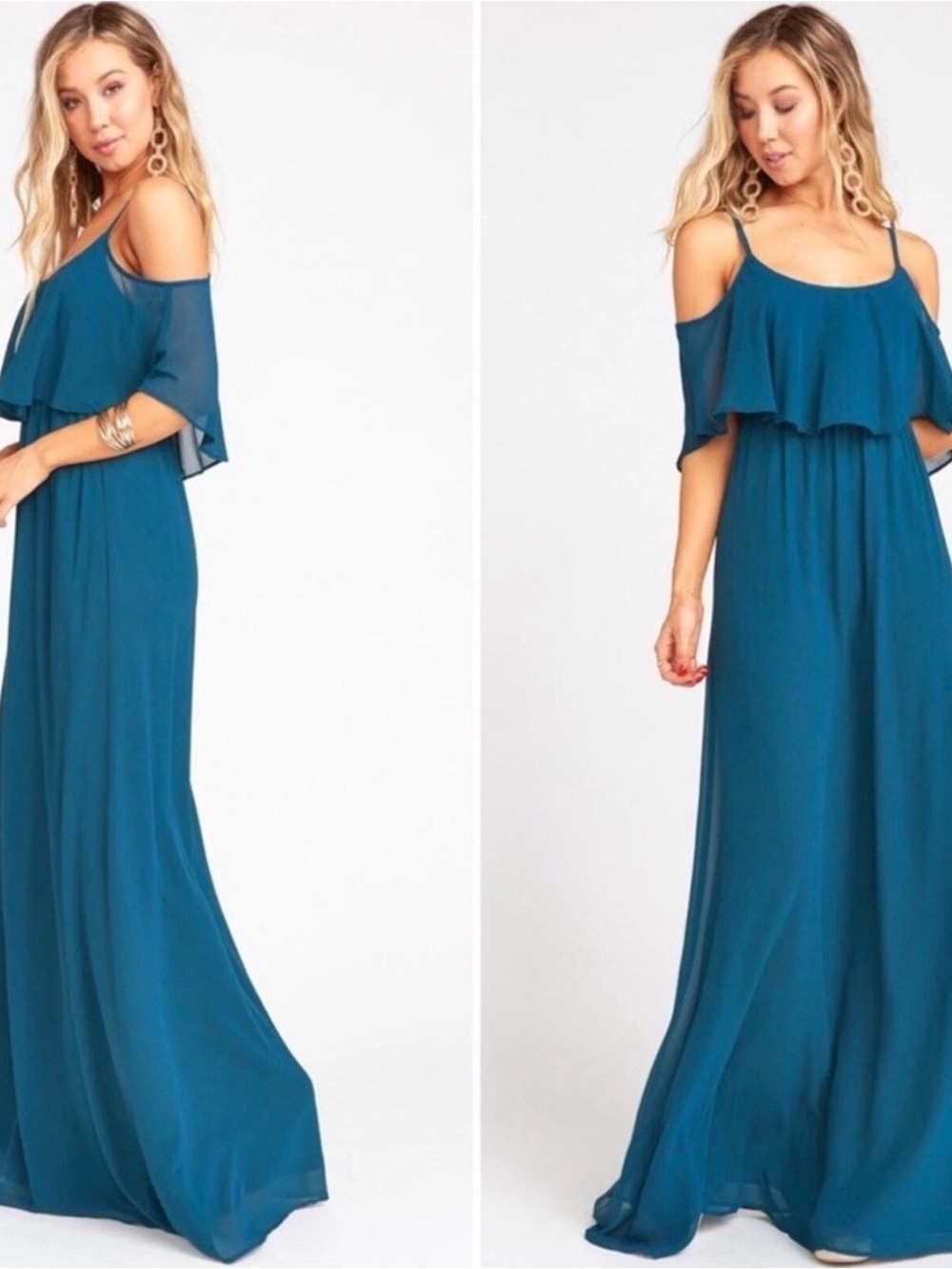 Show Me Your MuMu Teal Ruffle Maxi Dress - Women's Elegant Sleeveless Gown